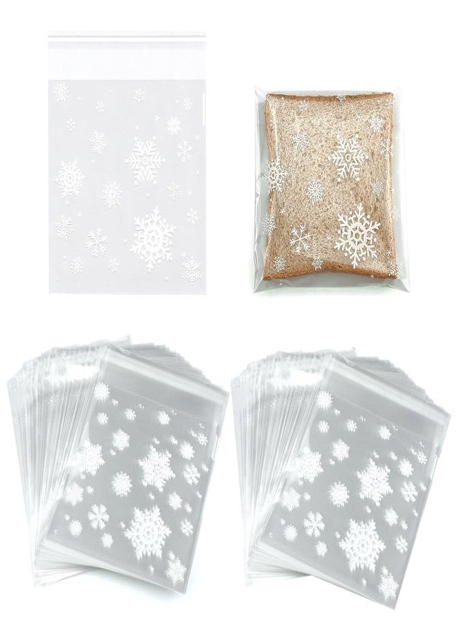 SaktopDeco 100 PCS Snowflake Cellophane Bags: Clear Holiday Goodie Bags, Candy Bag With Self Adhesive Seal, 5.5 x 5.5 Inches, White - Image 1